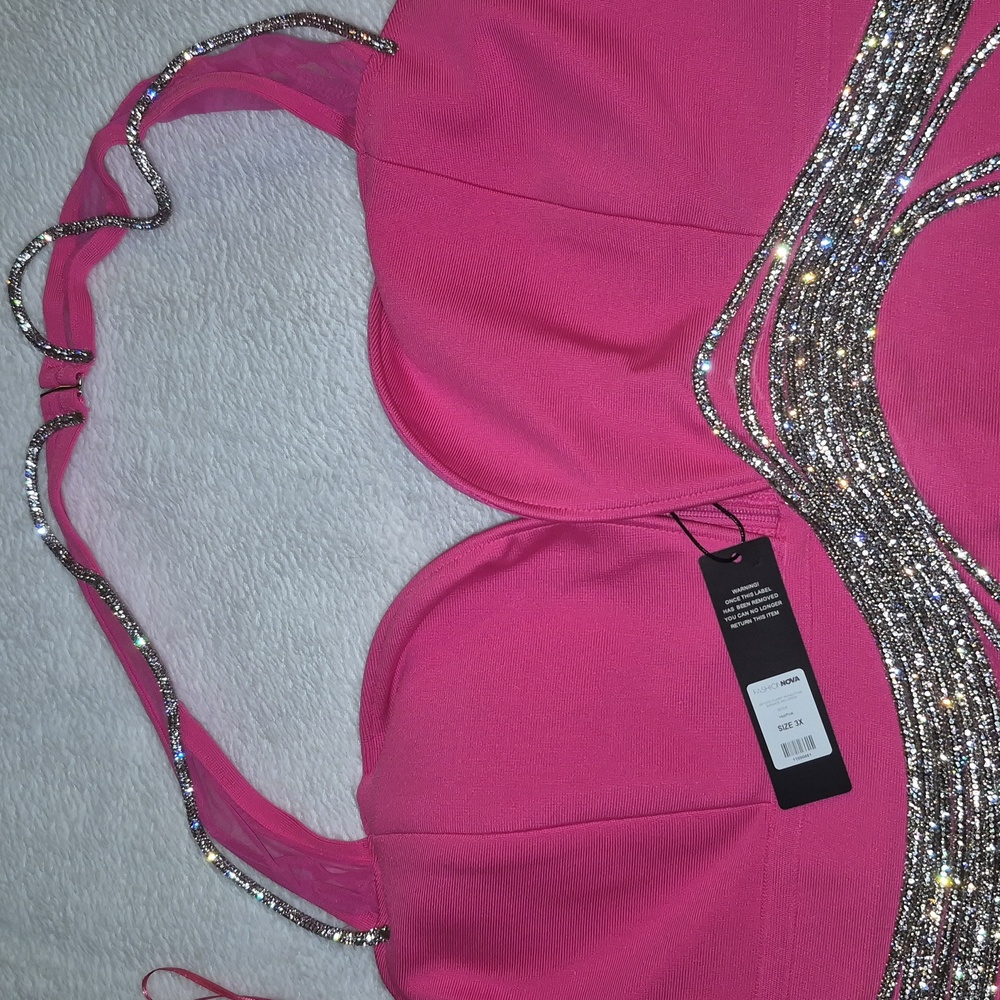 Fashion Nova Strapless Pink Dress with Silver Details - Picture 7 of 7
